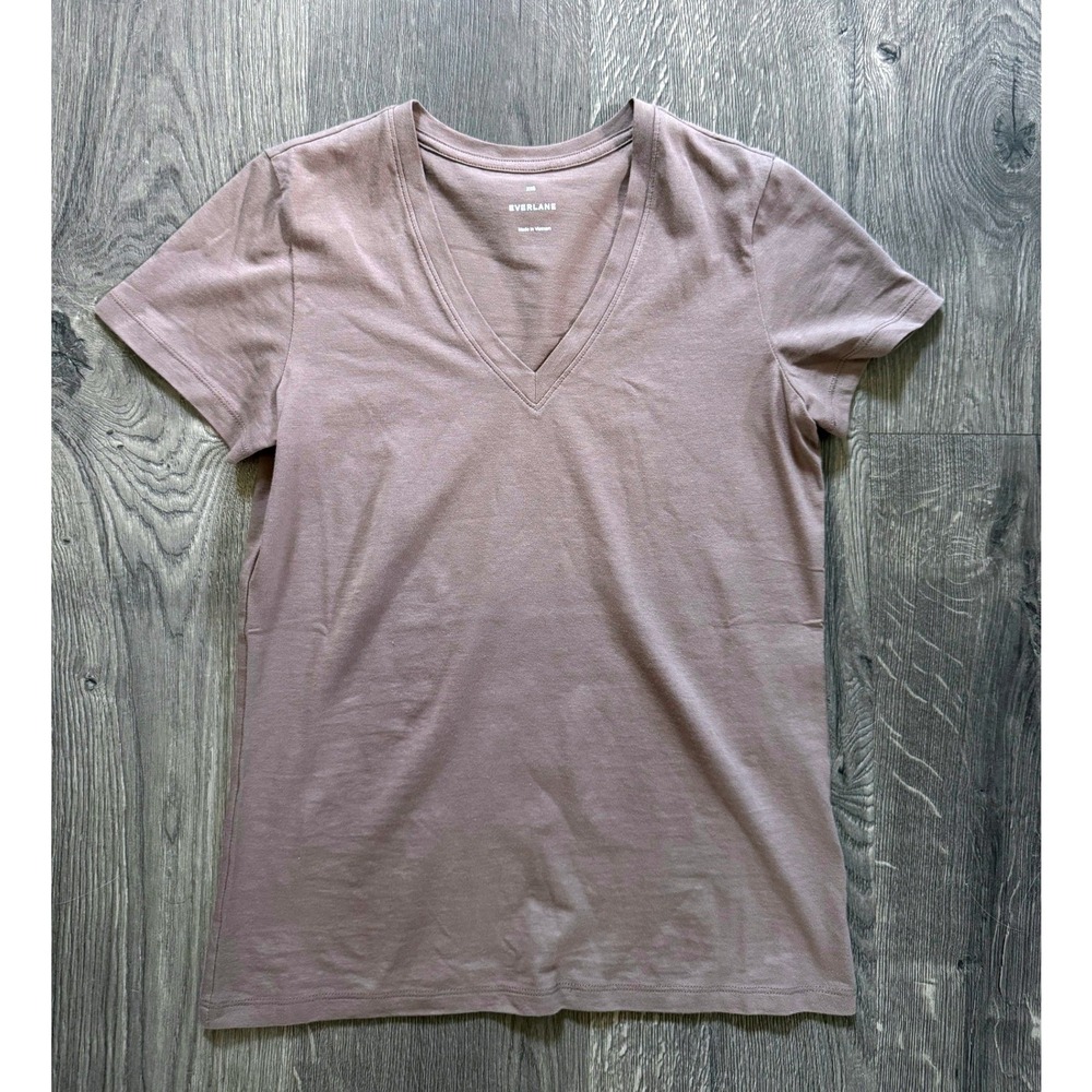 Everlane Essential Cotton Slim V-Neck Tee XXS Clay Brown Taupe Organic NWOT